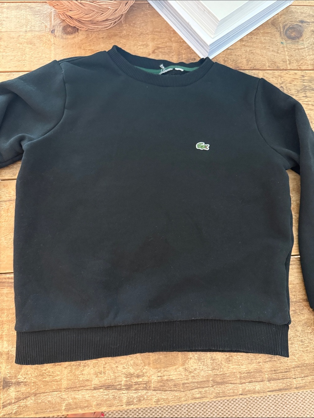 Lacoste boys Black Crewneck Sweatshirt with Green Croc Logo